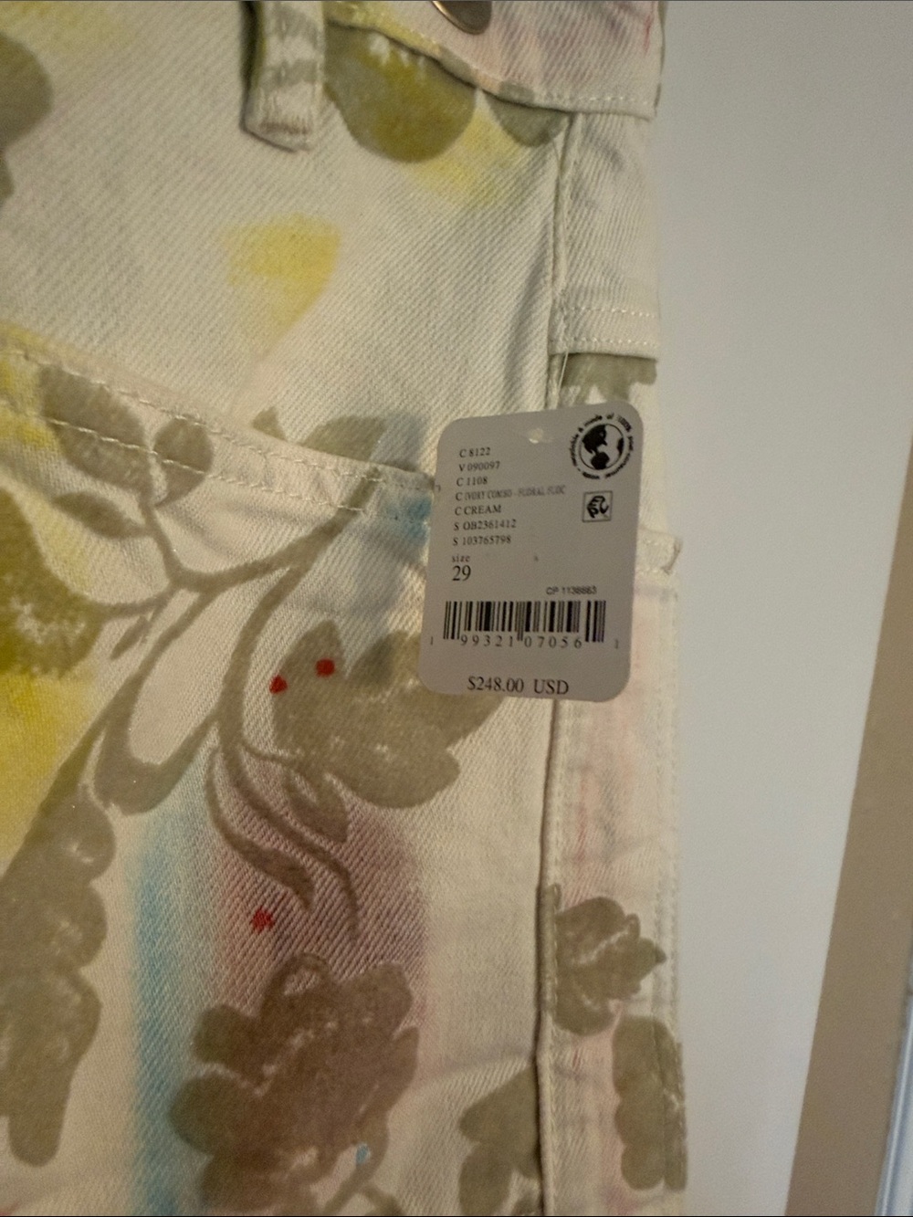 NWT Free People We The Free Moxie Printed Flocked Barrel Jeans ivory floral - 29 - Picture 6 of 10
